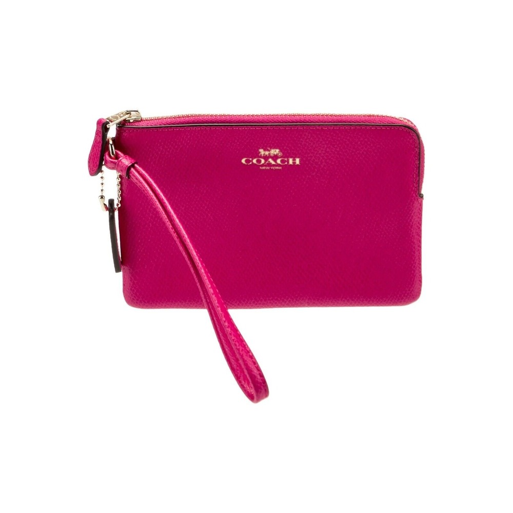 Coach Purple Fuchsia Textured Leather Zip Around Purse Bag Wallet‎ Wristlet